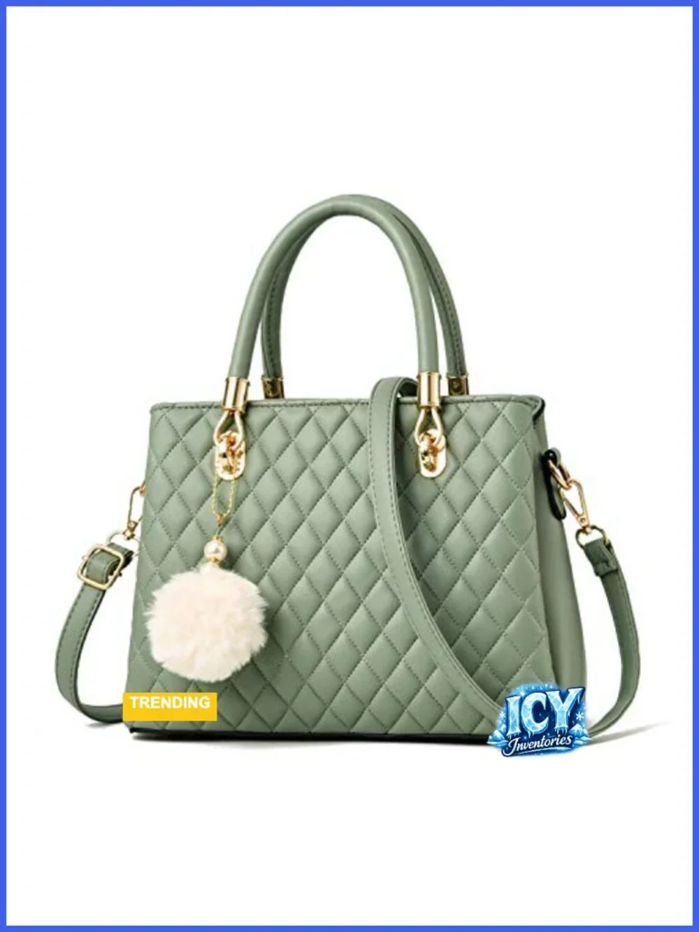 Womens PU Leather Satchel Handbag Top-Handle Tote with Pompon Adjustable Strap